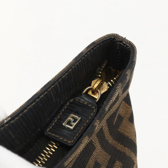 FENDI Zucca Canvas Hand Bag Brown Black Auth 175625