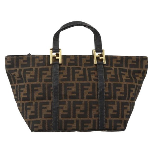 FENDI Zucca Canvas Hand Bag Brown Black Auth 175625
