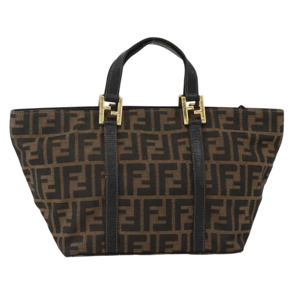 FENDI Zucca Canvas Hand Bag Brown Black Auth 175625