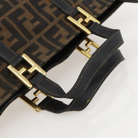 FENDI Zucca Canvas Hand Bag Brown Black Auth 175625