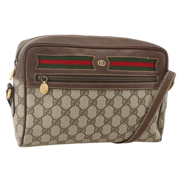 GUCCI GG Supreme Web Sherry Line Bag PVC Beige Gold 001 113 6472 Auth 175628