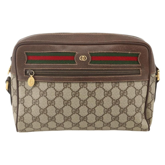 GUCCI GG Supreme Web Sherry Line Bag PVC Beige Gold 001 113 6472 Auth 175628