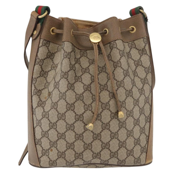 GUCCI GG Supreme Web Sherry Line Bag PVC Beige Gold 41 02 034 Auth 175632
