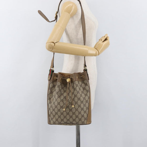 GUCCI GG Supreme Web Sherry Line Bag PVC Beige Gold 41 02 034 Auth 175632