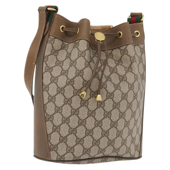 GUCCI GG Supreme Web Sherry Line Bag PVC Beige Gold 41 02 034 Auth 175633
