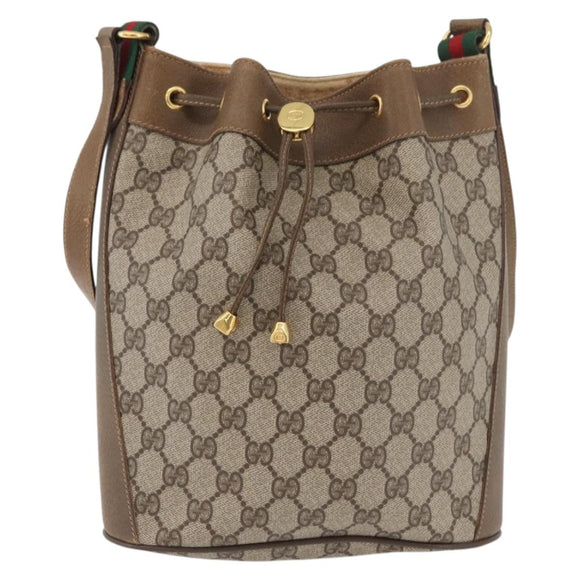 GUCCI GG Supreme Web Sherry Line Bag PVC Beige Gold 41 02 034 Auth 175633