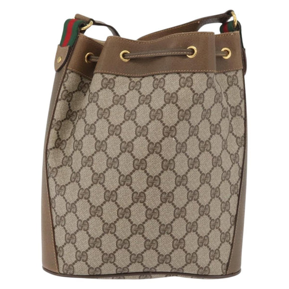 GUCCI GG Supreme Web Sherry Line Bag PVC Beige Gold 41 02 034 Auth 175633