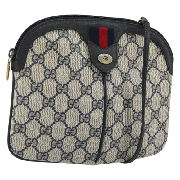 GUCCI GG Supreme Sherry Line Shoulder Bag PVC Navy Gold 98 02 047 Auth 175634