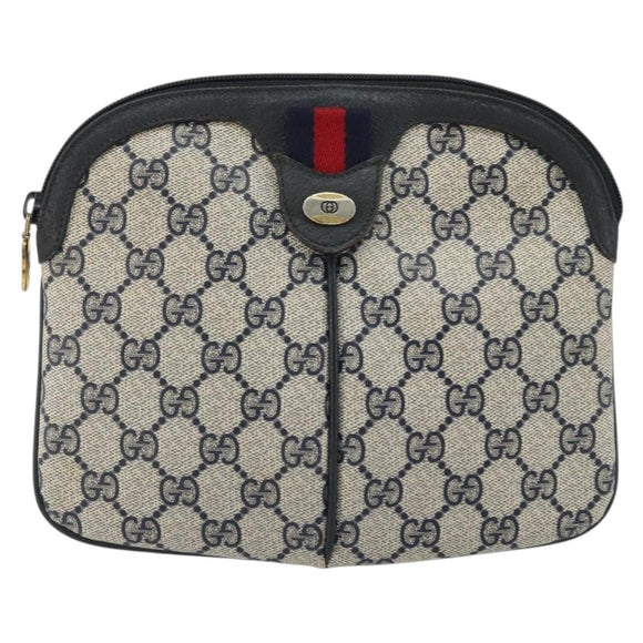 GUCCI GG Supreme Sherry Line Shoulder Bag PVC Navy Gold 98 02 047 Auth 175634
