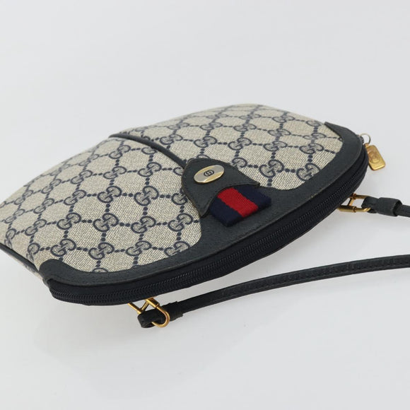 GUCCI GG Supreme Sherry Line Shoulder Bag PVC Navy Gold 98 02 047 Auth 175634