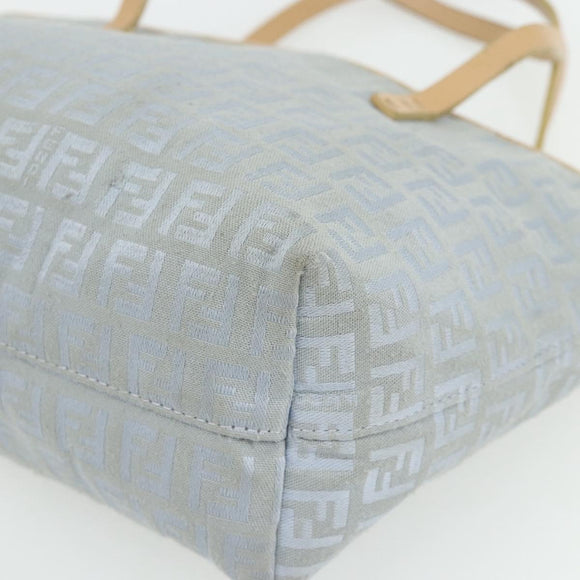 FENDI Zucchino Canvas Tote Bag Light Blue Silver Auth 175635