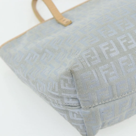 FENDI Zucchino Canvas Tote Bag Light Blue Silver Auth 175635