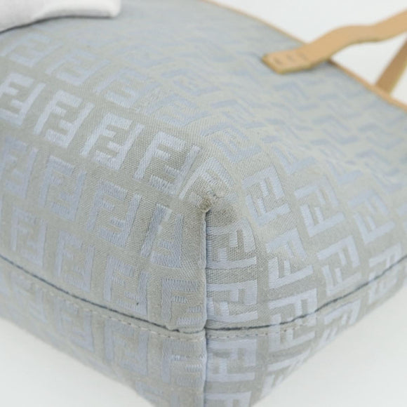 FENDI Zucchino Canvas Tote Bag Light Blue Silver Auth 175635