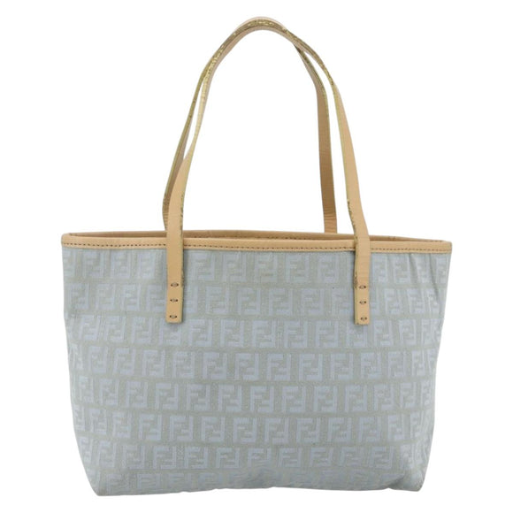 FENDI Zucchino Canvas Tote Bag Light Blue Silver Auth 175635