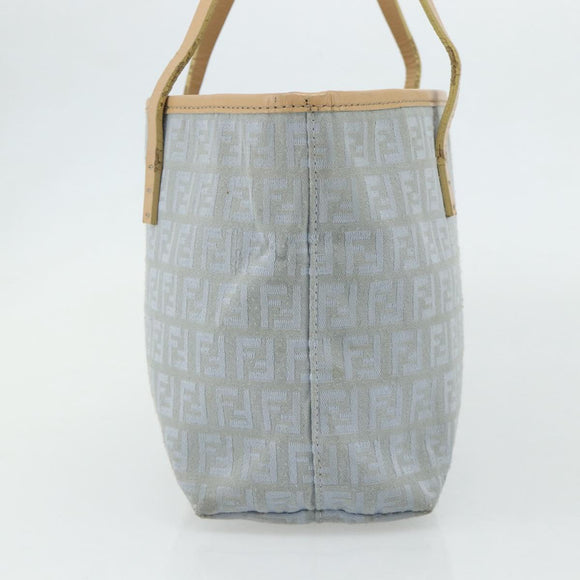 FENDI Zucchino Canvas Tote Bag Light Blue Silver Auth 175635