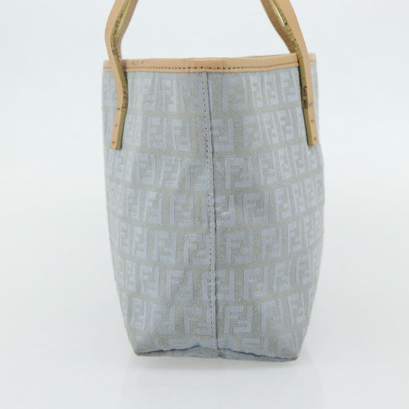FENDI Zucchino Canvas Tote Bag Light Blue Silver Auth 175635