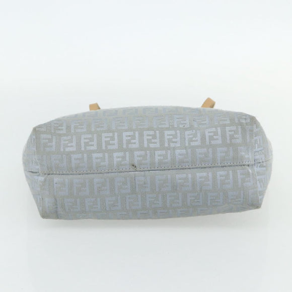 FENDI Zucchino Canvas Tote Bag Light Blue Silver Auth 175635