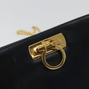Salvatore Ferragamo Gancini Chain Shoulder Bag Leather Navy Gold Auth 175636-10