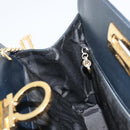 Salvatore Ferragamo Gancini Chain Shoulder Bag Leather Navy Gold Auth 175636-17