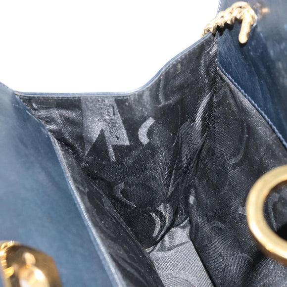 Salvatore Ferragamo Gancini Chain Shoulder Bag Leather Navy Gold Auth 175636