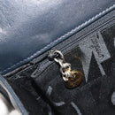 Salvatore Ferragamo Gancini Chain Shoulder Bag Leather Navy Gold Auth 175636-19