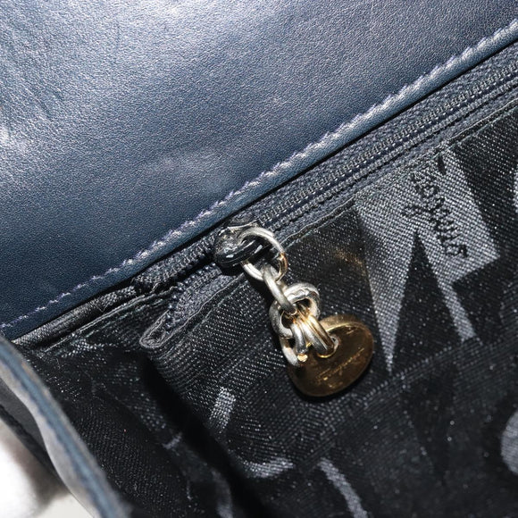 Salvatore Ferragamo Gancini Chain Shoulder Bag Leather Navy Gold Auth 175636