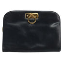Salvatore Ferragamo Gancini Chain Shoulder Bag Leather Navy Gold Auth 175636-13