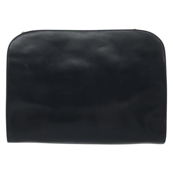 Salvatore Ferragamo Gancini Chain Shoulder Bag Leather Navy Gold Auth 175636