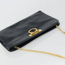 Salvatore Ferragamo Gancini Chain Shoulder Bag Leather Navy Gold Auth 175636-6