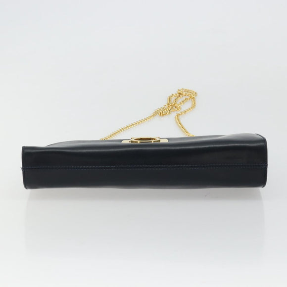 Salvatore Ferragamo Gancini Chain Shoulder Bag Leather Navy Gold Auth 175636