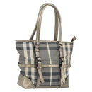 BURBERRY Nova Check Tote Bag Canvas Gray Silver Auth 175637A-1