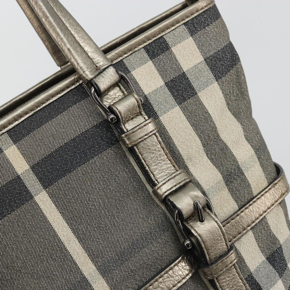 BURBERRY Nova Check Tote Bag Canvas Gray Silver Auth 175637A
