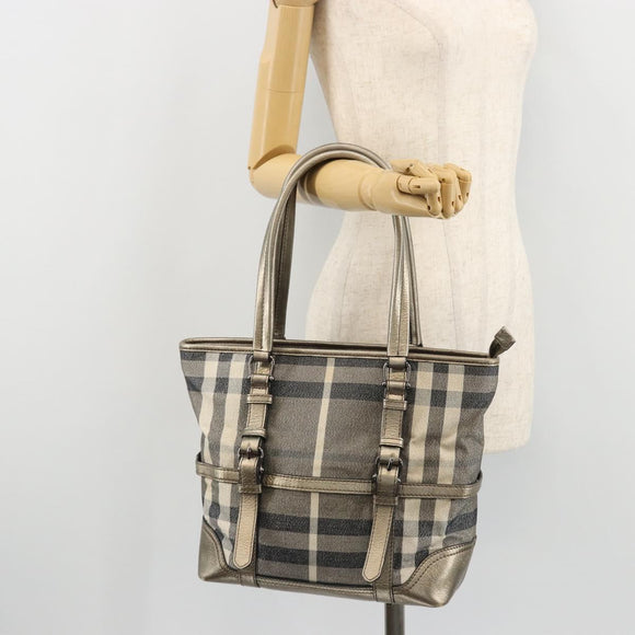BURBERRY Nova Check Tote Bag Canvas Gray Silver Auth 175637A