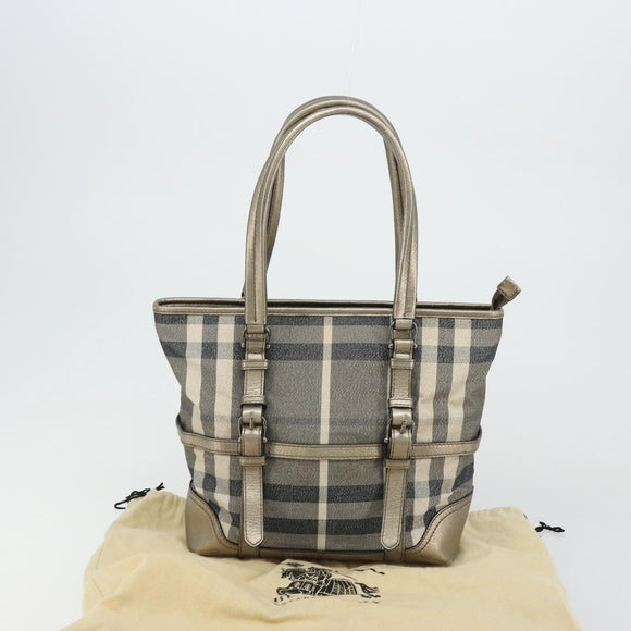 BURBERRY Nova Check Tote Bag Canvas Gray Silver Auth 175637A