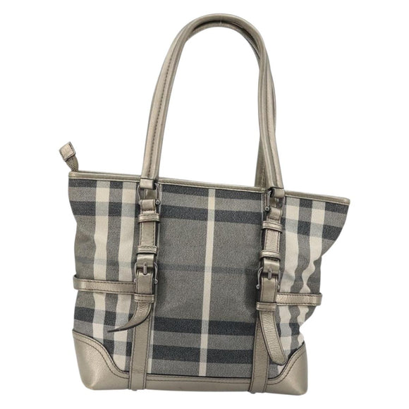 BURBERRY Nova Check Tote Bag Canvas Gray Silver Auth 175637A