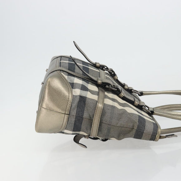 BURBERRY Nova Check Tote Bag Canvas Gray Silver Auth 175637A