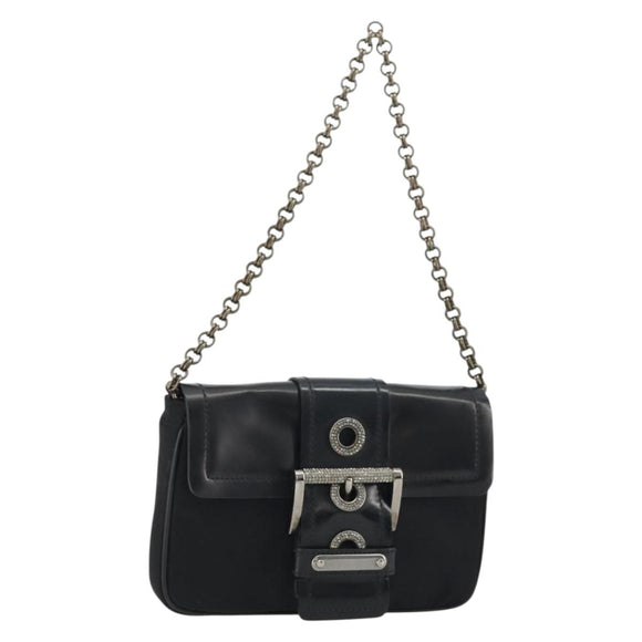 PRADA Chain Shoulder Bag Nylon Brown Silver Auth 175639A