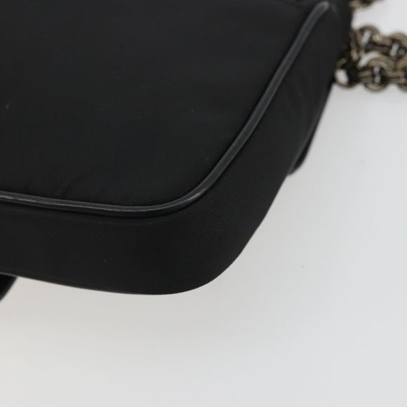 PRADA Chain Shoulder Bag Nylon Brown Silver Auth 175639A