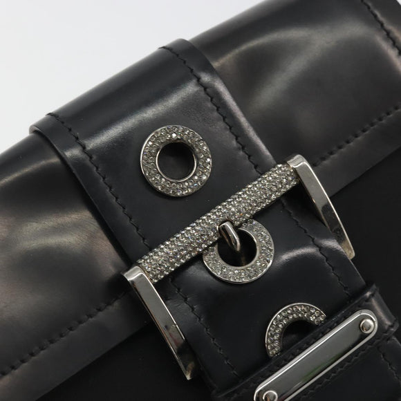 PRADA Chain Shoulder Bag Nylon Brown Silver Auth 175639A
