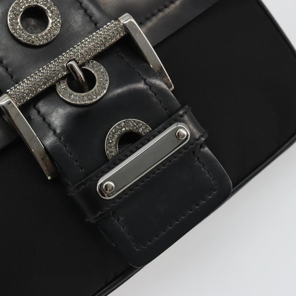 PRADA Chain Shoulder Bag Nylon Brown Silver Auth 175639A