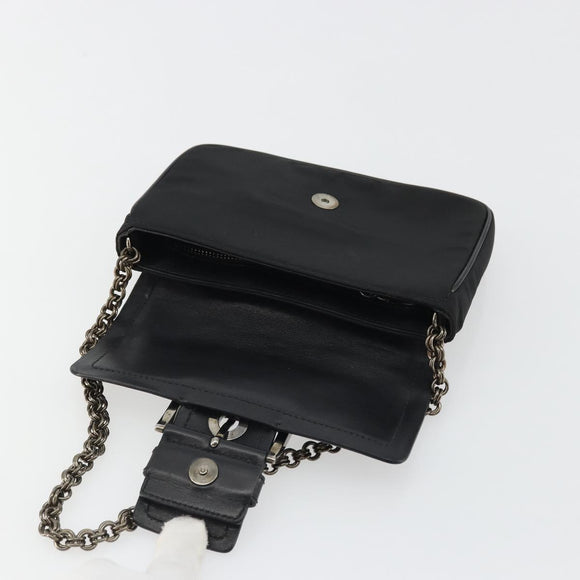 PRADA Chain Shoulder Bag Nylon Brown Silver Auth 175639A