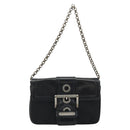 PRADA Chain Shoulder Bag Nylon Brown Silver Auth 175639A-2