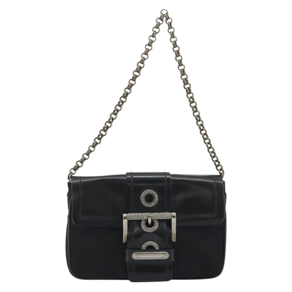 PRADA Chain Shoulder Bag Nylon Brown Silver Auth 175639A