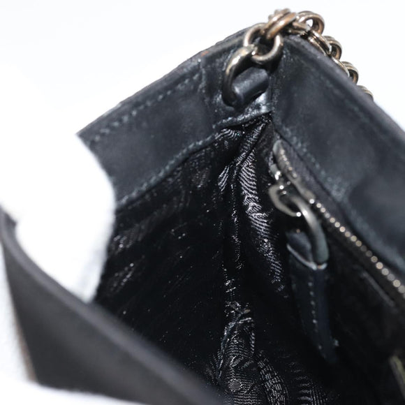 PRADA Chain Shoulder Bag Nylon Brown Silver Auth 175639A