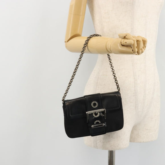 PRADA Chain Shoulder Bag Nylon Brown Silver Auth 175639A