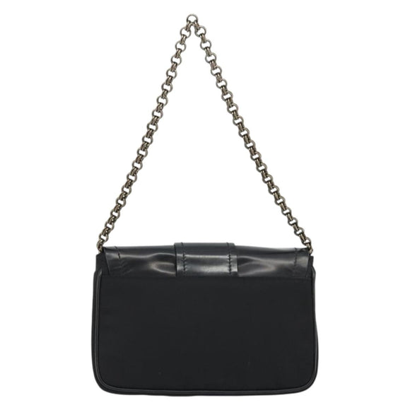 PRADA Chain Shoulder Bag Nylon Brown Silver Auth 175639A