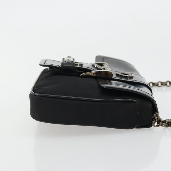 PRADA Chain Shoulder Bag Nylon Brown Silver Auth 175639A