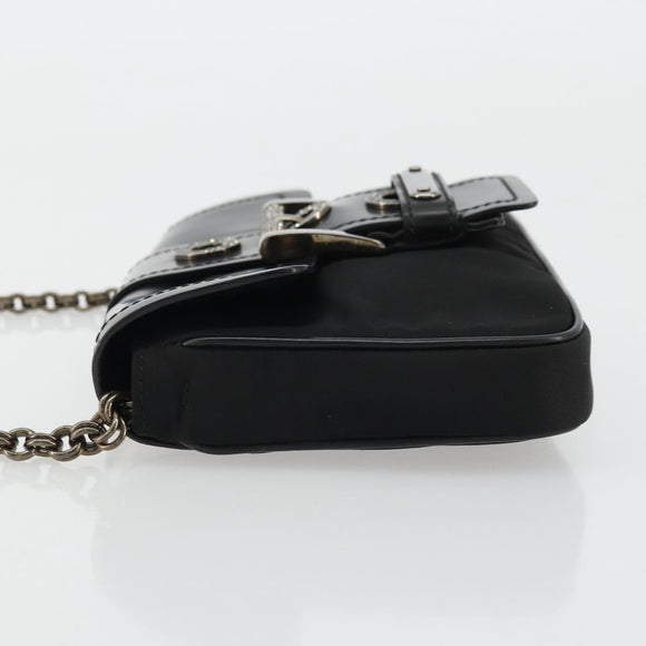 PRADA Chain Shoulder Bag Nylon Brown Silver Auth 175639A