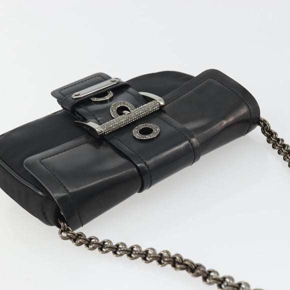 PRADA Chain Shoulder Bag Nylon Brown Silver Auth 175639A