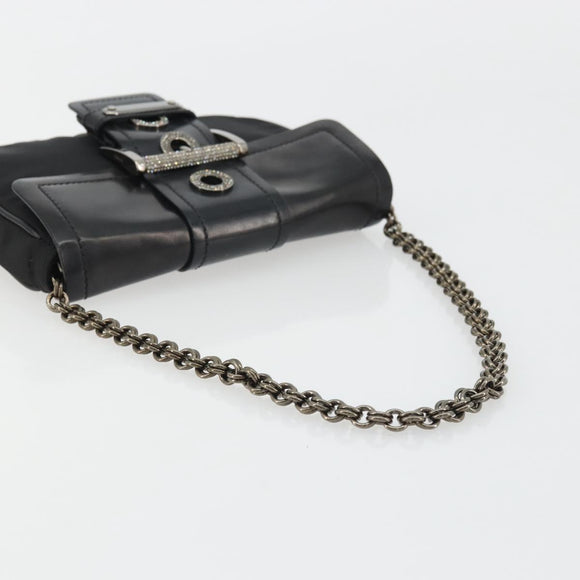 PRADA Chain Shoulder Bag Nylon Brown Silver Auth 175639A